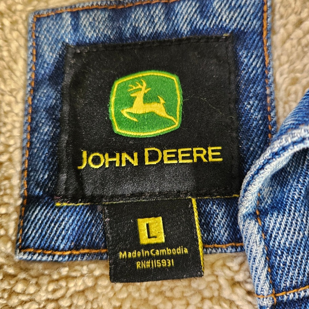 Vintage John Deere Denim Jacket‎ Sherpa Collar Mens L Button Front Trucker - Picture 4 of 11